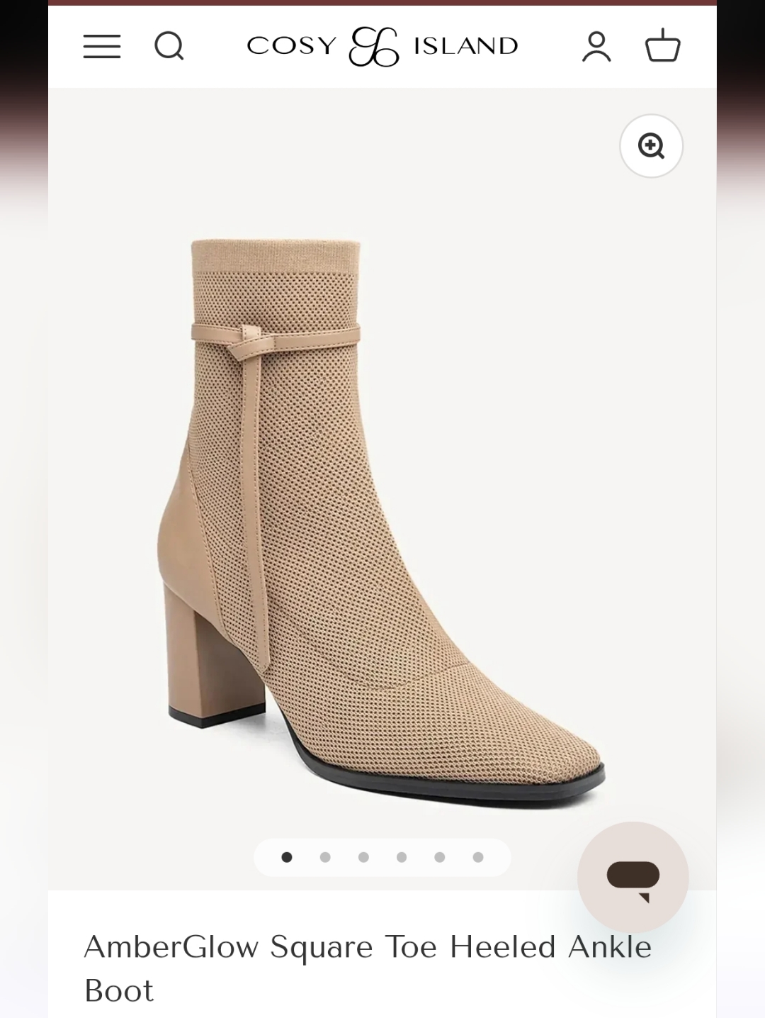 Beige Knit Square-Toe Heeled Ankle Boot